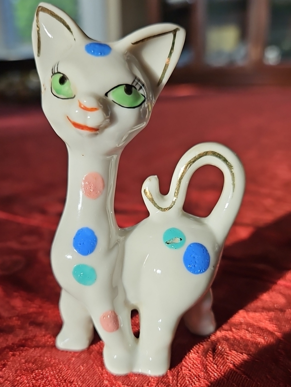 Vintage Mid-Century Ceramic Long Neck Alley Cat Figurine - Made in Japan